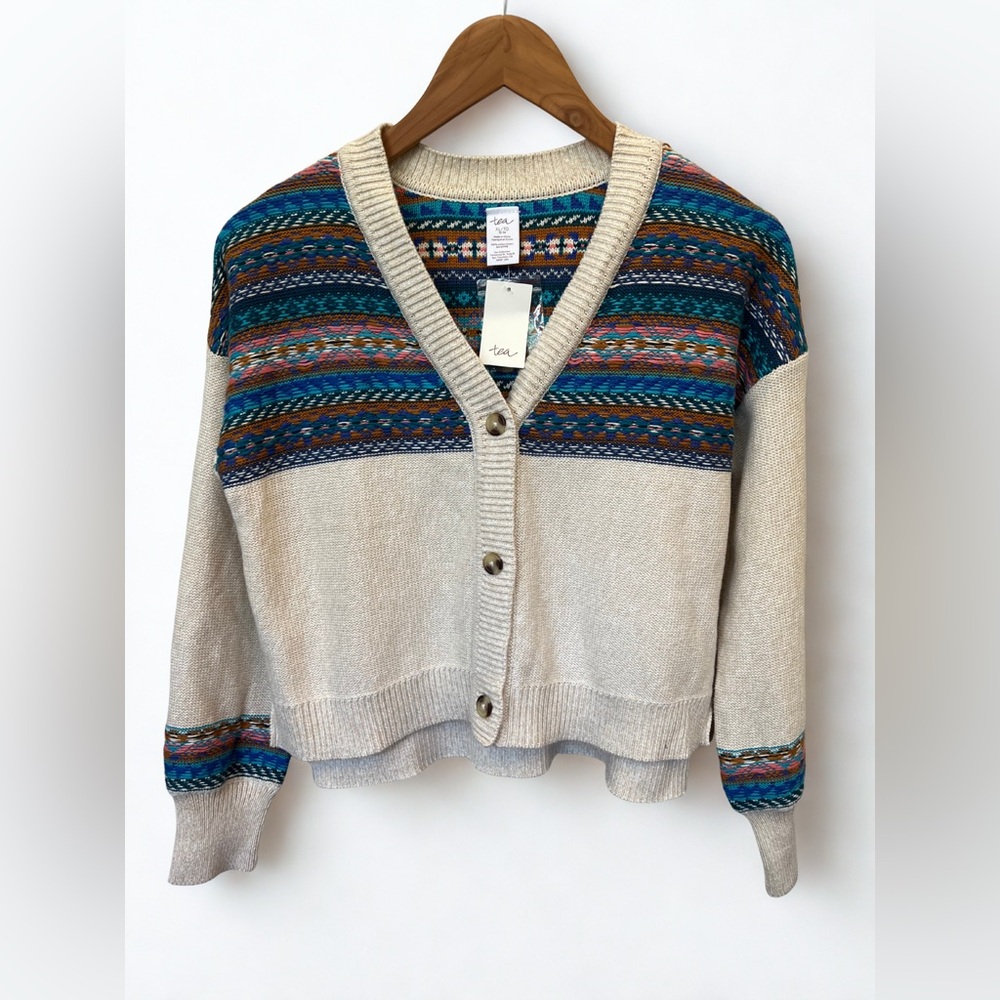 Tea Collection Napal Knit Mixed Print Boho Cardigan Sweater